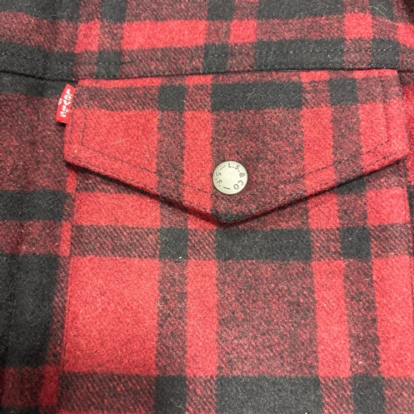 Levi's Cherry Plaid Trucker Wool Blend Sherpa Jacket Mens Size Small Warm - Picture 5 of 9
